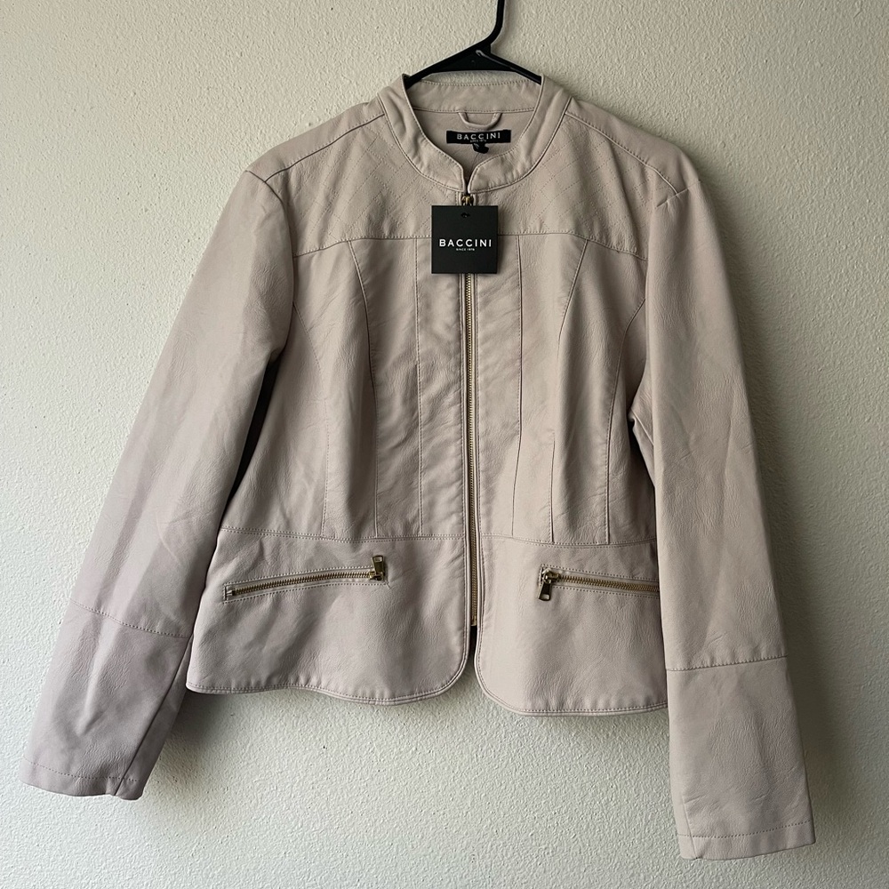 Baccini Women's Beige Leather Jacket